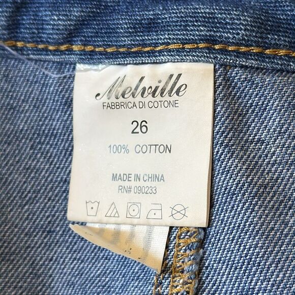 Melville High-Waisted Button-Front Denim Mini Skirt 26 Wash Cotton A-Line - Picture 3 of 8